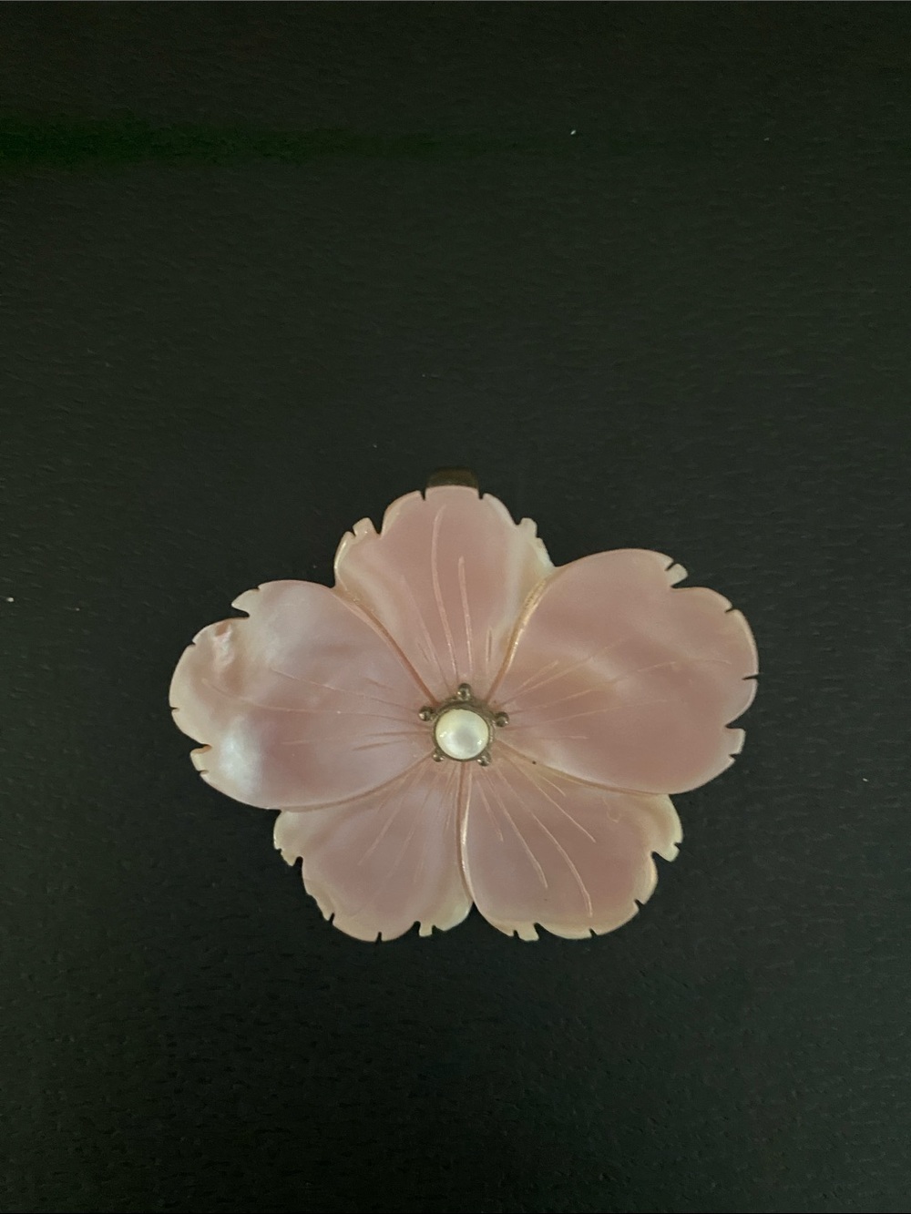Pink Floral Shell Brooch or Necklace with Pearl Center